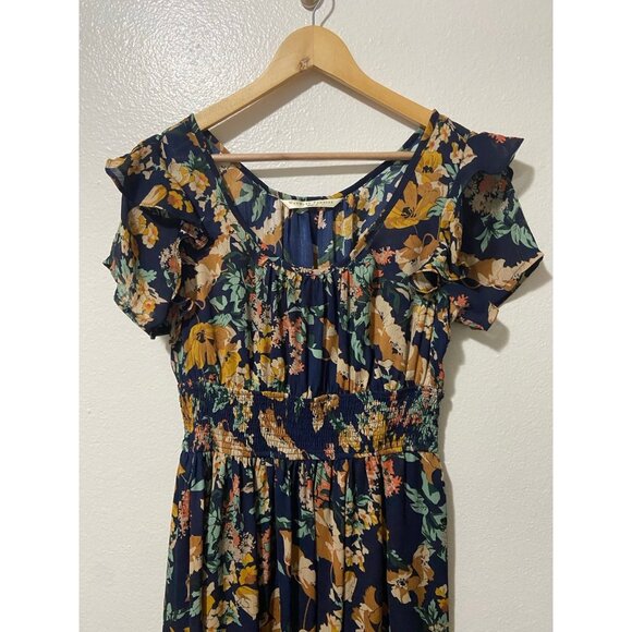 Wayward Fancies Eshakti Women's Navy Blue Floral Boho Midi Flutter Dress Large - Picture 4 of 9